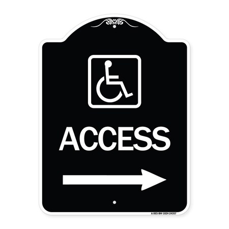 Signmission Access W/ Updated Isaand Right Arrow Heavy-Gauge Aluminum Architectural Sign, 24" H, BW-1824-24357 A-DES-BW-1824-24357